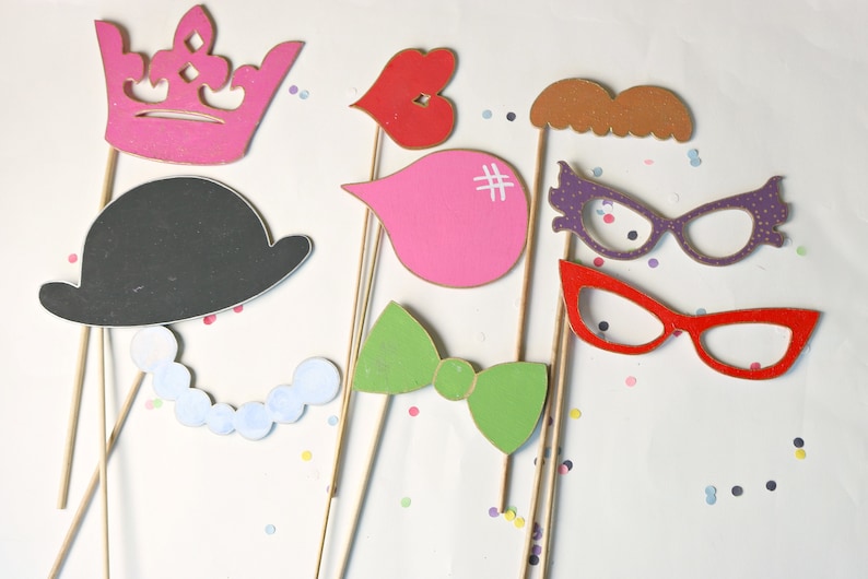 Fun Photo Props Photo Booth Props Wedding Props Birthday Props Lips Props Hat Props Party Decorations Photo Booth Supplies Set of 9