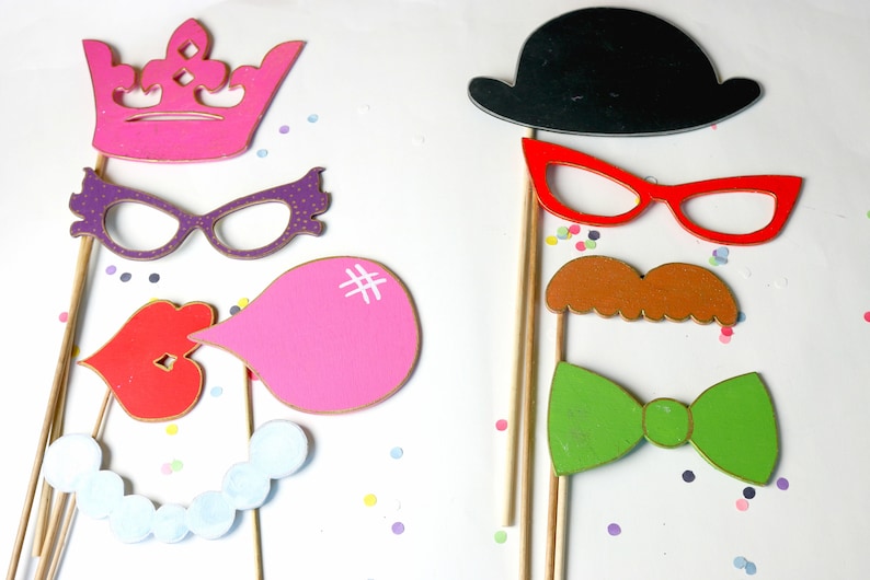 Fun Photo Props Photo Booth Props Wedding Props Birthday Props Lips Props Hat Props Party Decorations Photo Booth Supplies Set of 9