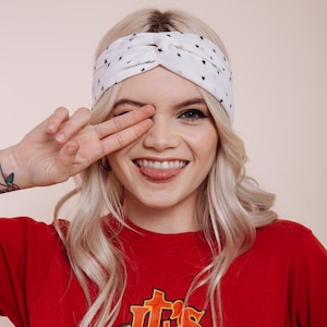 Cosmos Headwrap: Handmade Black & White Star Print