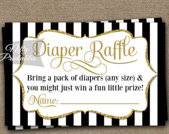 Black & Gold Diaper Raffle Insert Cards - Elegant Baby Shower Game - Printable DIY Diaper Raffle Baby Shower - Instant Download - BGL