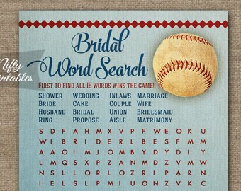 Baseball Word Search Bridal Shower Game - Baseball Bridal Shower - Printable Bridal Shower Games - Vintage Baseball Bridal BSB