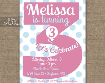 girls 3rd birthday invitations 3rd birthday invitation etsy
