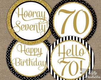 30th Birthday Cupcake Toppers Black Gold 30th Birthday Party Etsy
