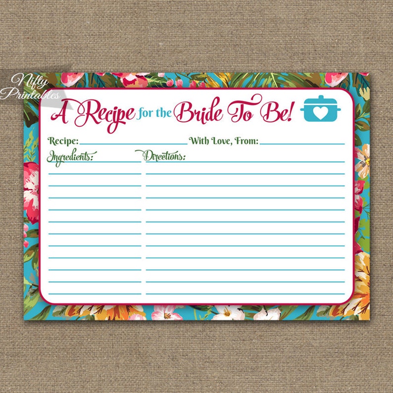 Bridal Shower Recipe Cards Printable Instant Download Etsy