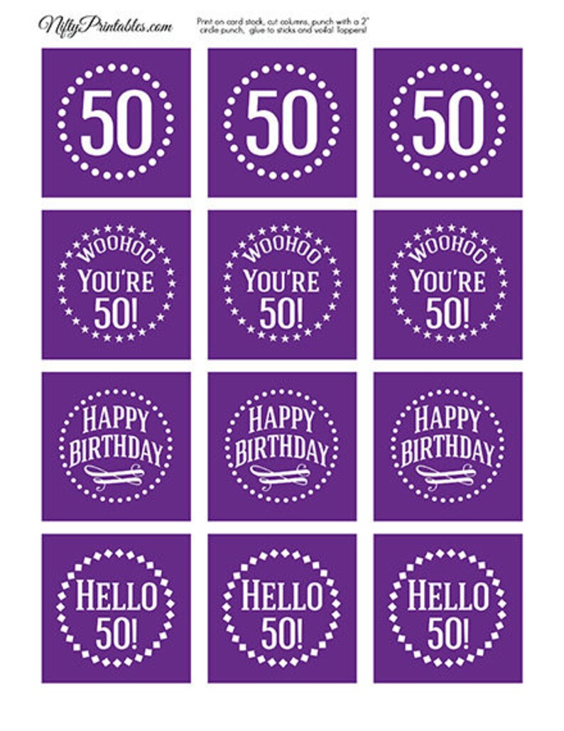 Purple 50th Birthday Cupcake Toppers Purple White 50th Etsy