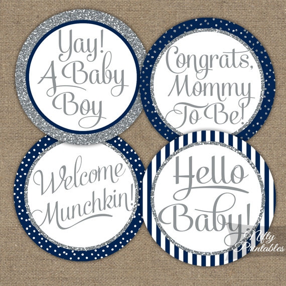 Boy Baby Shower Cupcake Toppers Printable Navy Blue Image 0