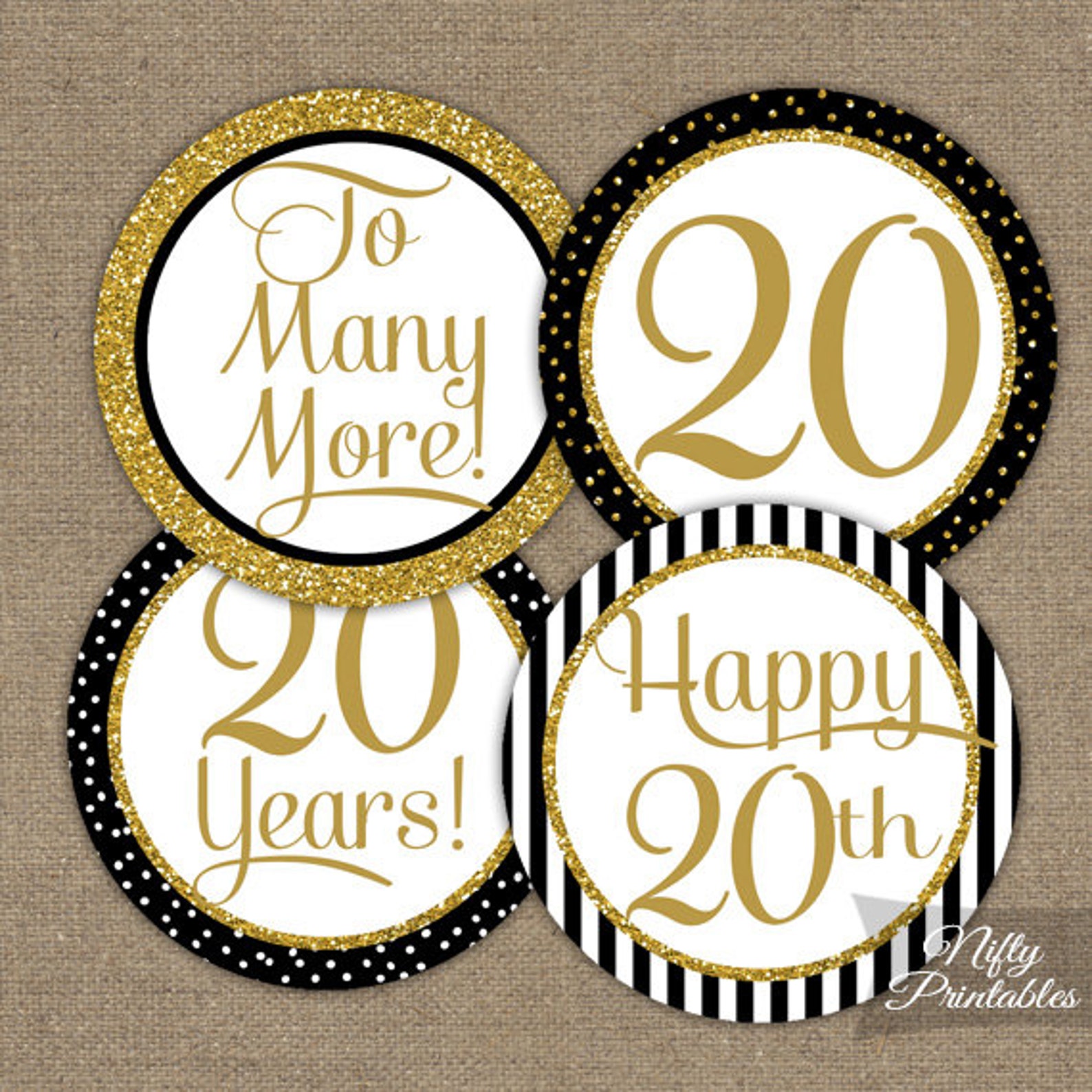20th Anniversary Cupcake Toppers 20th Anniversary Party Etsy