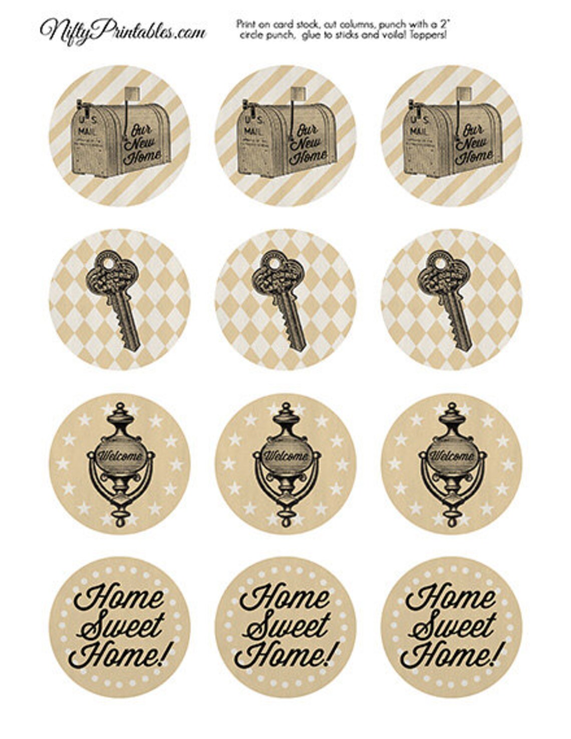 Housewarming Cupcake Toppers Printable Vintage House Warming Etsy Canada