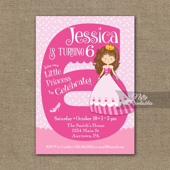 6th birthday invitations girl birthday invitation princess etsy