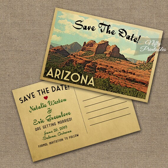 arizona save the date postcard vintage travel sedona arizona etsy wedding save the date postcards