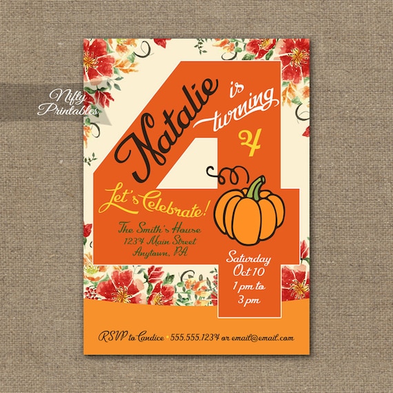 pumpkin birthday invitation 4th birthday invitations etsy