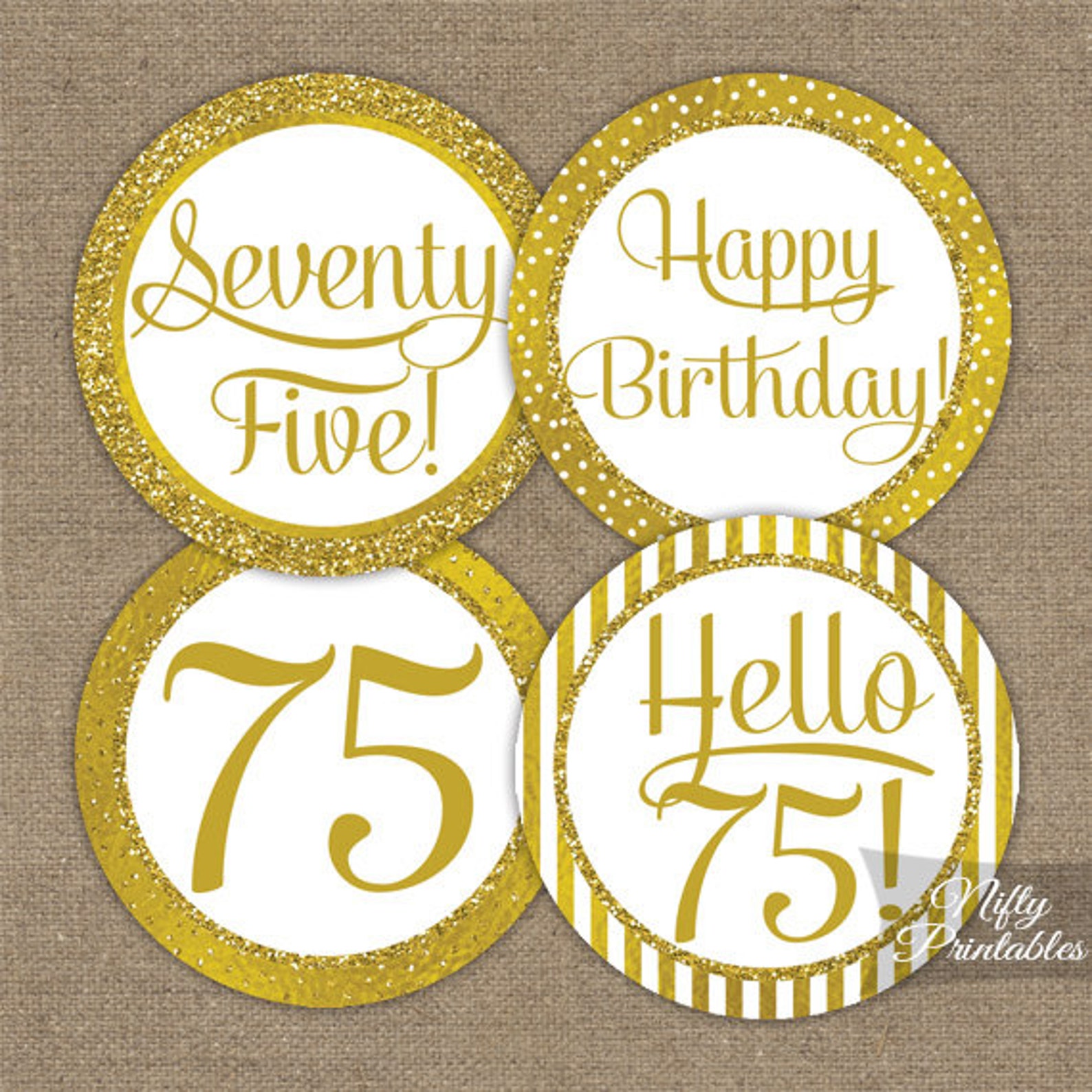 75th Birthday Cupcake Toppers Gold 75th Birthday Toppers Etsy