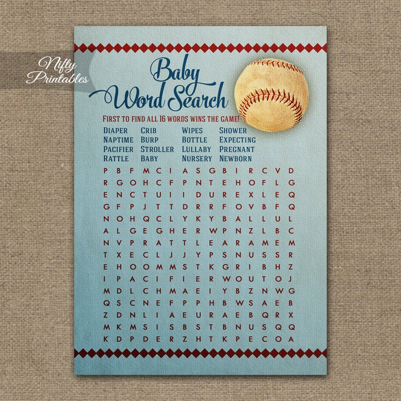 Word Search Baby Shower Game  Baseball Baby Shower  Baseball image 1