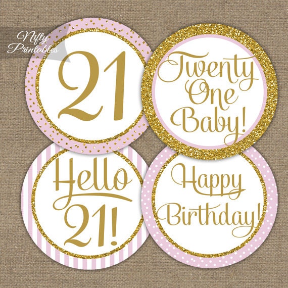 21st Birthday Cupcake Toppers - 21st Birthday Decorations - Girls Pink & Gold Glitter Printable - 21 Year Old Birthday Party Decor - PGL