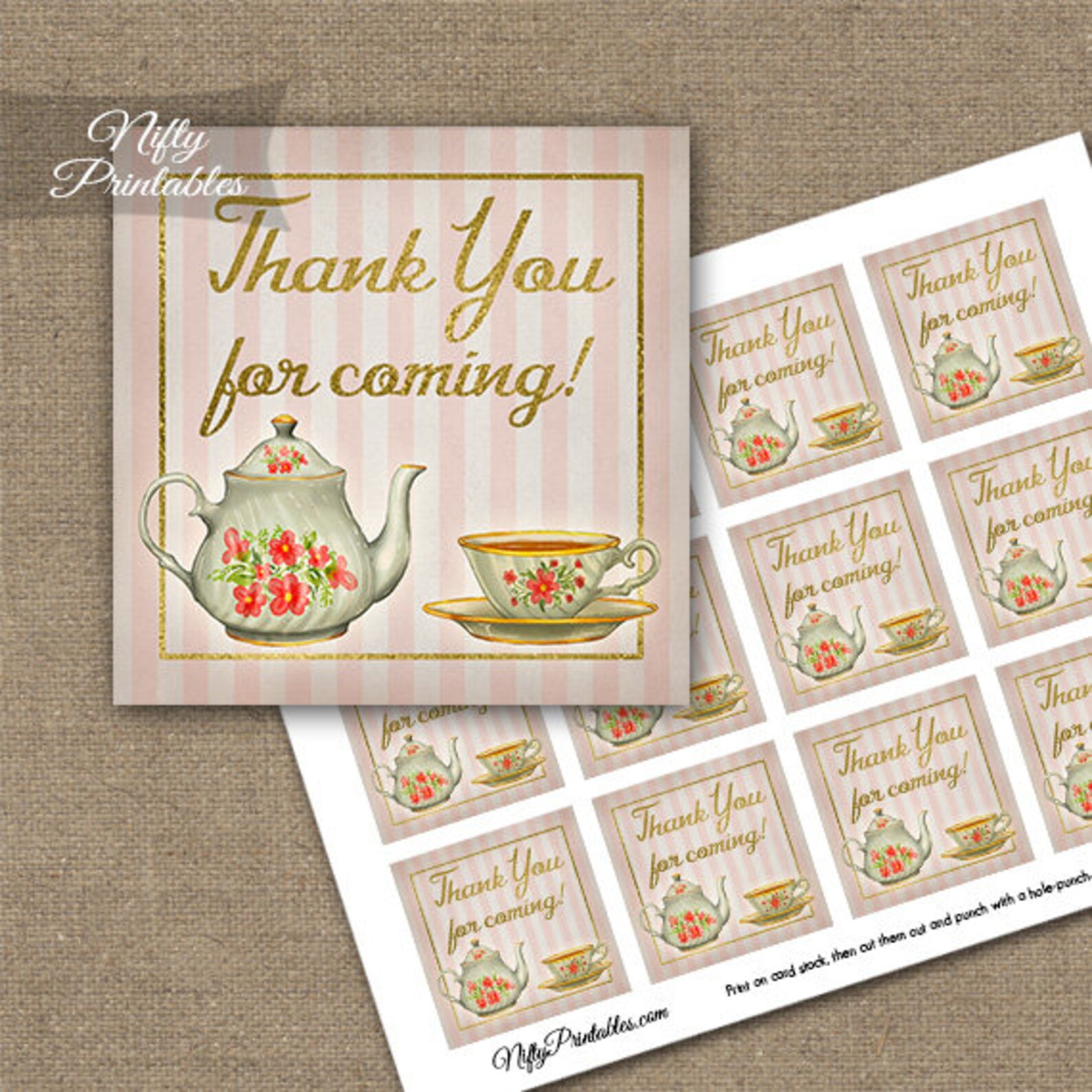 Tea Party Thank You Favor Tags Pink Tea Party Birthday Etsy