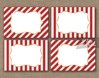 Red Labels - Red Gift Tags - Printable Red Gold Name Tags - Red Favor Tags - Red White Stripe Blank Labels - Red White Party Decorations RGL