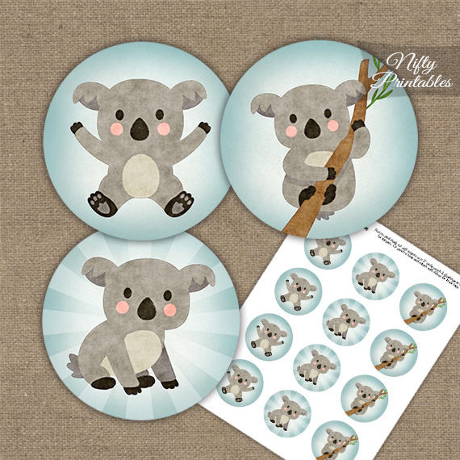 Koala Cupcake Toppers Printable Cute Koala Bear Birthday Etsy