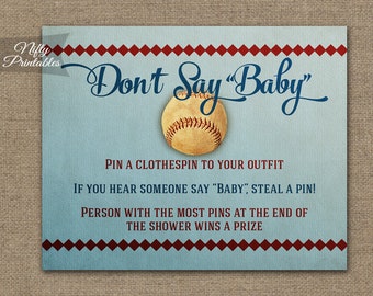 Don't Say Baby Game - Baseball Baby Shower Decorations - Printable Baseball Baby Shower Games - Sports Baby Shower Clothes Pin Game BSB