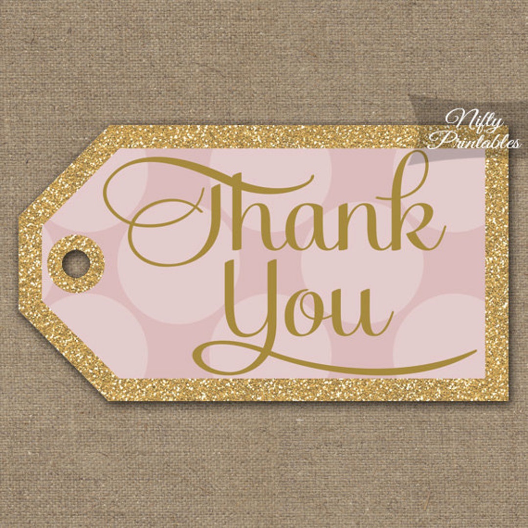 Pink Gold Thank You Tags Printable Gold Glitter Pink Favor Etsy