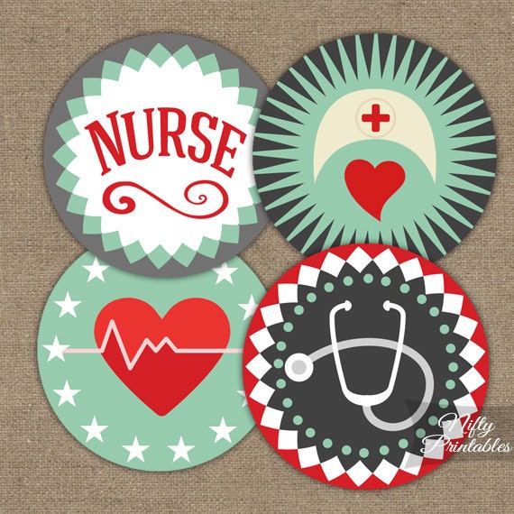 Nurse Cupcake Toppers Nursing Printables Mint Green Red Etsy