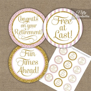 Ruhestand Cupcake Toppers - Rosa Gold Glitzer Ruhestand - Druckbare Ruhestand Toppers - Elegante Rosa Gold Ruhestand Party Dekorationen - PGL