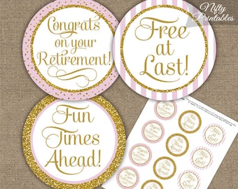 retirement cupcake toppers black gold glitter printable