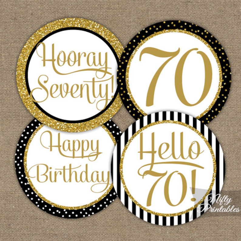 Black and Gold 70th Birthday Cupcake Toppers 70th Birthday Cupcake Toppers Instant Download 1951 Cupcake Topper Cheers to 70 Years