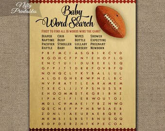 Word Search Baby Shower Game - Football Baby Shower - Football Word Search - Vintage Football Printable Shower Games FTB
