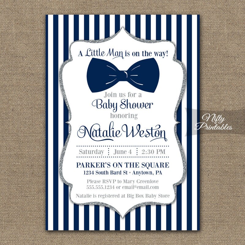 bow tie baby shower invitations printable navy blue silver etsy bow tie baby shower invite