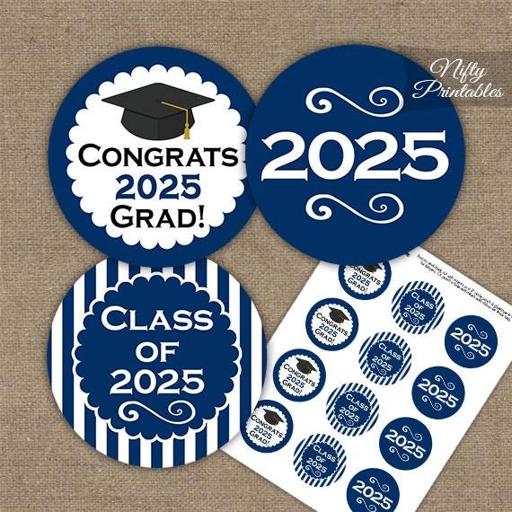48-Pack 2025 Graduation Cupcake Toppers - Blue Celebration Decorations - View #7