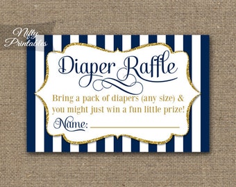 Navy Blue Diaper Raffle Insert Cards -  Elegant Boy Baby Shower - Printable DIY Raffle Tickets - Boy Baby Diaper Shower Party INSTANT - NGG
