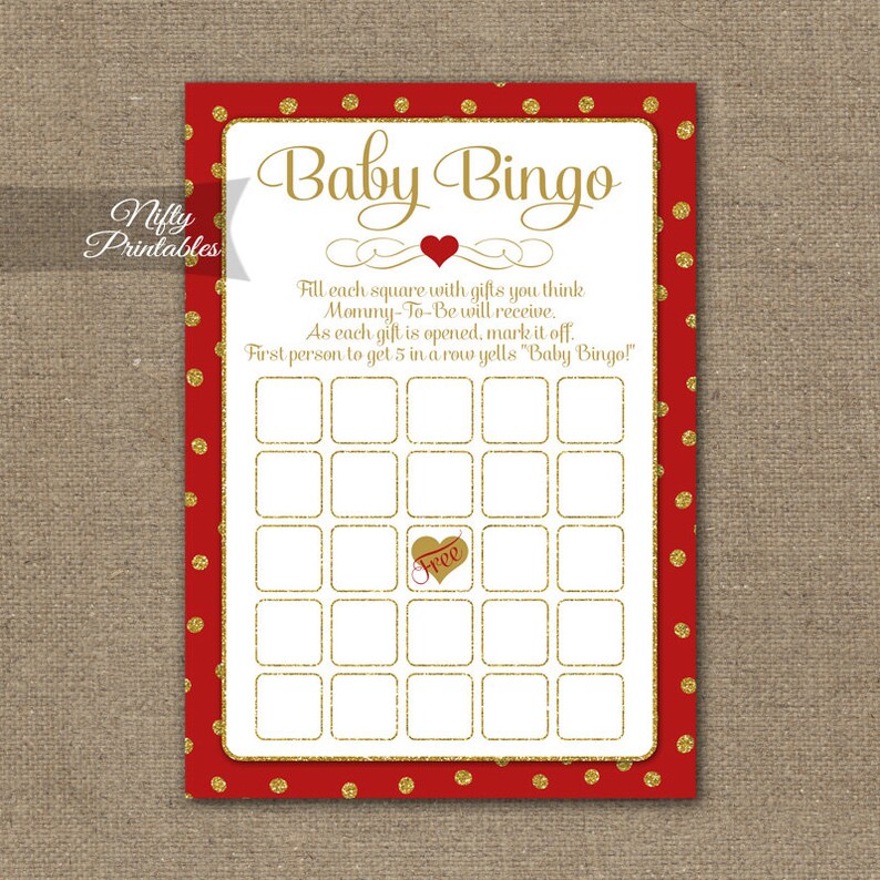Baby Bingo Game Red Baby Shower Games Printable Red Gold Etsy Baby Bingo Game Red Baby Shower Games Printable Red Gold Etsy