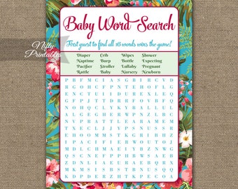 Luau Baby Shower Word Search Game - Hawaiian Baby Shower Game - Neutral Tropical Flowers Baby Shower - Printable Instant Download TRP