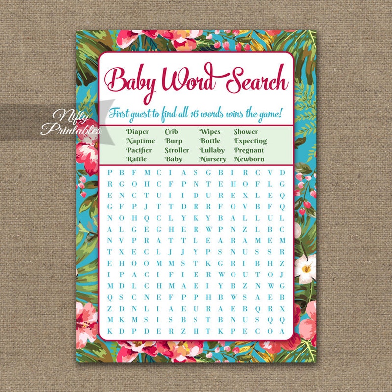 luau baby shower word search game hawaiian baby shower