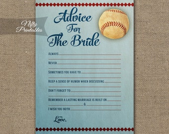 Bridal Shower Advice Cards - Baseball Advice For The Bride - Baseball Bridal Advice Shower Game - Printable Bridal Games BSB