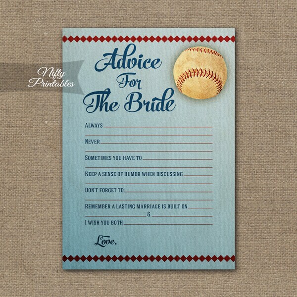 Bridal Shower Advice Cards - Baseball Advice For The Bride - Baseball Bridal Advice Shower Game - Printable Bridal Games BSB