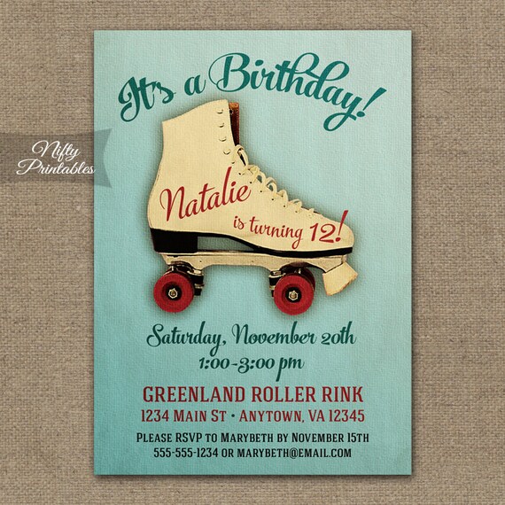 Roller Skating Birthday Invitation Printable Roller Skate Etsy