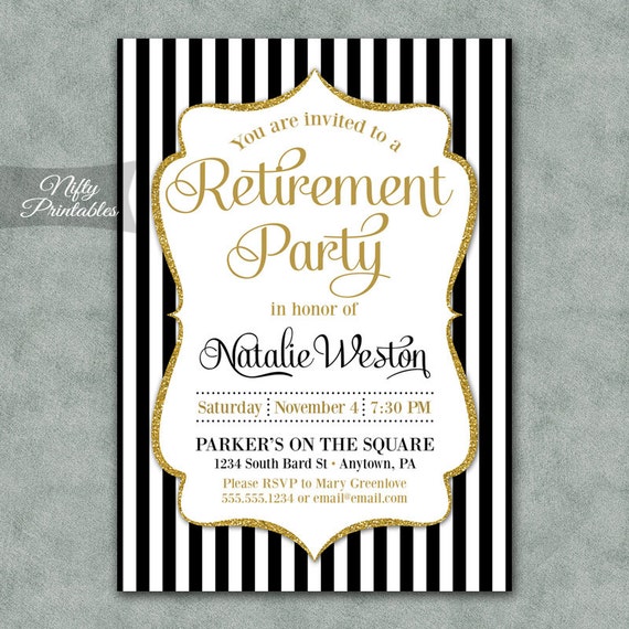 retirement party invitations printable black gold etsy