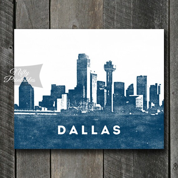 Texas Printable Dallas Poster INSTANT DOWNLOAD Dallas Skyline Print