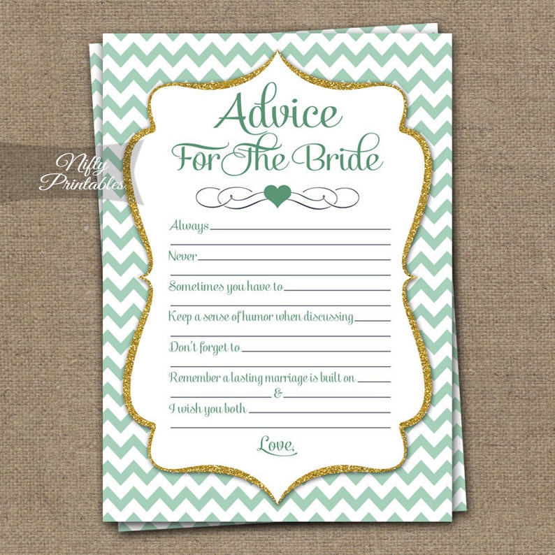 Mint Bridal Shower Advice Cards Gold Chevron Image 0