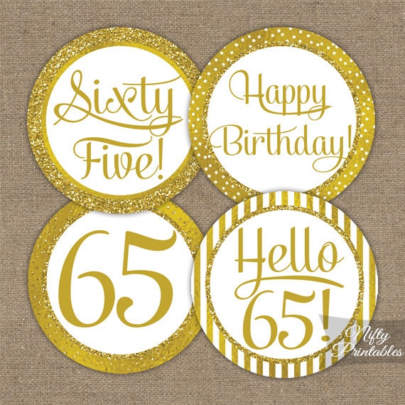 65th Birthday Cupcake Toppers Gold 65th Birthday Toppers Etsy