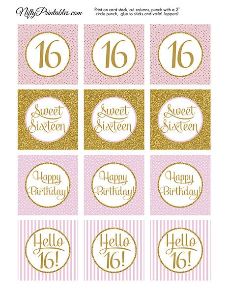 Cupcake-Topper Zum 16. Geburtstag, 24 Stück, Glitzernd, Gold, Mit 'Hello 16' & 'Sweet 16' Aufdruck