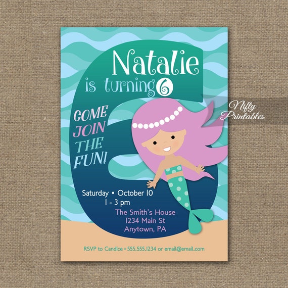 Items similar to Mermaid Birthday Invitation 6th Birthday Invitations
