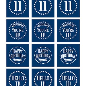 Navy Blue 11th Birthday Cupcake Toppers - Blue White 11th Birthday ...
