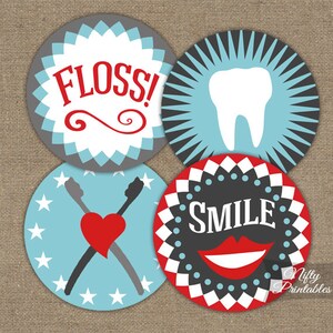 Dental Cupcake Toppers - Printable Dental Hygienist Cupcake Toppers Favor Tags - Dentist & Dentistry Party Printables - Teeth Toppers