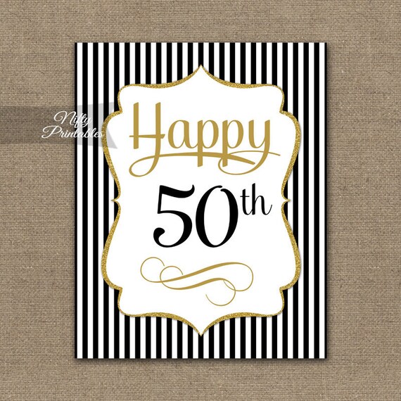 50th Birthday Sign Elegant Gold Black Printable 50th Etsy