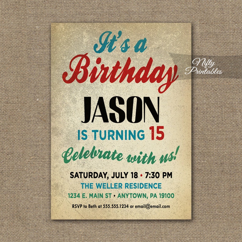 Teen Boy Birthday Invitations Boys Birthday Party Invitation Etsy