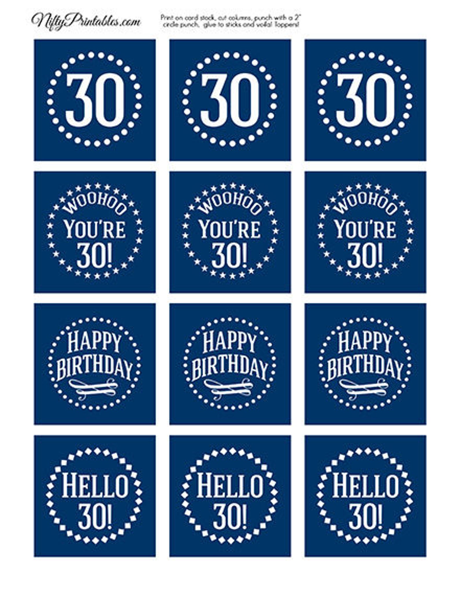 Navy Blue 30th Birthday Cupcake Toppers Blue White 30th Etsy