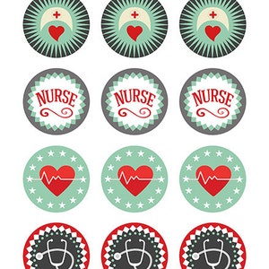 Nurse Cupcake Toppers - Nursing Printables - Mint Green Red &amp; Gray Nursing Decorations - LPN RN ...