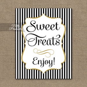 Desserts Sign - Black Gold Sweet Treats Sign - Black White Printable Dessert Table Signs - Baby Bridal Shower Wedding Dessert Buffet BGL